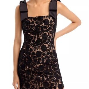 Aqua Bow Strap Lace Mini Dress